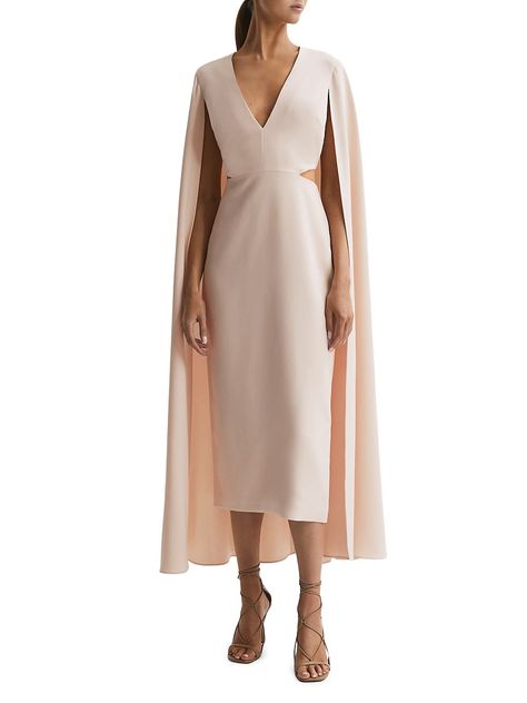 Shop Reiss Kate Cut-Out Cape Midi-Dress | Saks Fifth Avenue Military Ball Dresses, Pink Summer Dress, Evening Dresses Online, Destination Wedding Dress, Womens Wedding Dresses, Pink Bodycon Dresses, Runway Dresses, Zara Dress, Pink M