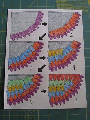 The layers that follow slowly change from curved to straight since I wanted to finish with feathers running straight across the top edge (A). Also, on the top edge, I opened Bird Costume Kids, Bird Wings Costume, Parrot Costume, Flamingo Costume, Owl Costume, Diy Wings, Bird Costume, Costume Tutorial, Kids Dress Up