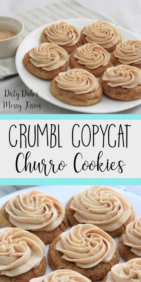 #TheHealthyFood Churro Frosting, Cookies Crumbl Copycat, Homemade Churro, Cookies Crumbl, Churro Cookies, Copycat Cookies, Crumbl Copycat, Crumble Cookie Recipe, Cream Cookies