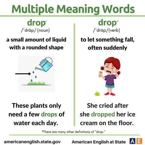 Multiple Meaning Words: Drop Words With Multiple Meanings, Multiple Meaning Words Worksheet, Verbs For Kids, Meaning Words, American Logo, Multiple Meaning Words, English Teaching Materials, Advanced English Vocabulary, Confusing Words