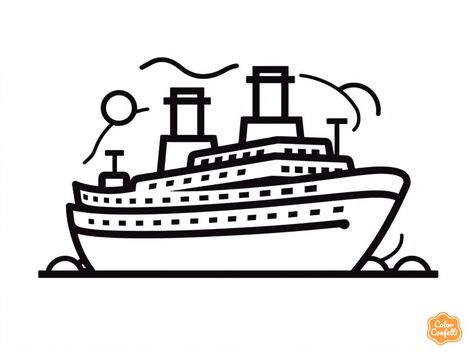 illustration of Cruise ship coloring page for download Cruise Ship Drawing, Ship Sketch, Dream Drawing, Adventure Of The Seas, Sea Lover, Ushuaia, Boat Design, Window Painting, Set Sail