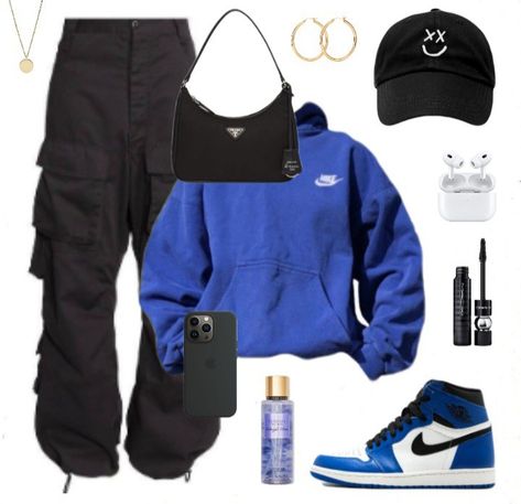 Blue And Black Streetwear Outfit, Blue And Black Outfits For Women, Blue Alt Outfits, Blue Crop Top Outfit, Blue And Black Outfit, Royal Blue Outfits, Billionaire Homes, Florida Outfits, Teen Swag Outfits