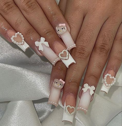 Kawaii Barbie, Paznokcie Hello Kitty, Kitty Nails, Grunge Nails, Girly Acrylic Nails, Hello Kitty Nails, Classy Acrylic Nails, Pretty Gel Nails, Really Cute Nails