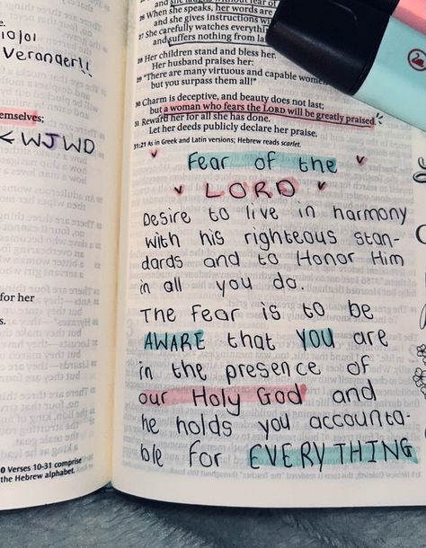 the fear of the Lord! Fear The Lord, The Fear Of The Lord, What Is Fear, Journal Bible Quotes, Proverbs 31 30, Christian Cartoons, Journal Bible, Journal Notes, Bible Journal Notes