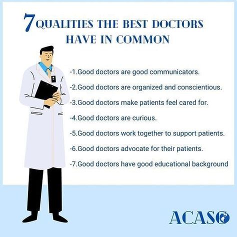 1.Good doctors are good communicators. 2.Good doctors are organized and conscientious. 3.Good doctors make patients feel cared for. 4.Good doctors are curious. 5.Good doctors work together to support patients. 6.Good doctors advocate for their patients. 7.Good doctors have great bedside manner. .#doctor #doctors #nurses #mbbs #doctorlife #surgery #medicine #anatomy #physiology #medschool #pharmacolog #healthylifestyle #healthy #futuredoctors #tcm #clinicalmedicine How To Be A Doctor, Fat Burning Excercise, Doctor Things, Medicine Anatomy, Ayurveda Vata, Doctor Quotes, School Advice, Medical Student Motivation, Physiotherapy Clinic