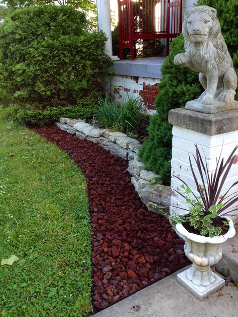 Lava rock bed 2014 Modern Garden Landscaping Front Yards, Red Lava Rock Landscaping Front Yard, Red Lava Rock Landscaping, Hawaii Landscaping, Lava Rock Landscaping, Lava Rock Landscape, Poolside Landscaping, Landscaping Front Yards, Modern Garden Landscaping