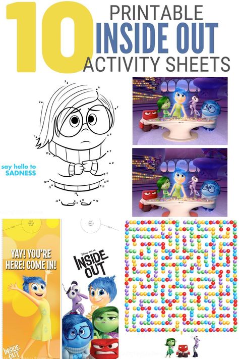 Check out these free, printable activity sheets based on the 2015 Pixar film Inside Out. There are ten sheets to print and play with! Free Printable Activity Sheets, Printable Activity Sheets, Inside Out Characters, Pixar Films, Handmade Inspiration, Diy Crafts For Kids Easy, Activity Sheets, Diy Tutorials, Printable Activities