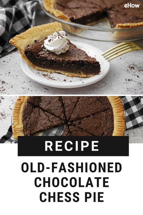 Chocolate chess pie is a rich Southern classic. It tastes like brownie in a crust, thanks to its fudgy filling made of evaporated milk, cocoa powder and eggs. If you're an avid baker, you might even already have all the ingredients on hand! Top it off with whipped cream and chocolate shavings for a dessert every chocolate lover will adore. There are also many ways to make this classic recipe; here's our go-to version. Chocolate Pie No Eggs, Chocolate Chess Pie Recipe Easy, Chocolate Chess Pie Recipe, Old Fashioned Chocolate Pie, Homemade Chocolate Pie, Live Well Bake Often, Chess Pie Recipe, Chocolate Chess Pie, Fudge Pie