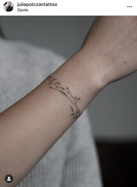 Wild Flower Band Tattoo, Dainty Flower Bracelet Tattoo, Plant Bracelet Tattoo, Leaf Bracelet Tattoo, Fineline Word Tattoo, Arm Cuff Tattoo, Bracelet Tatoo, Wrist Bracelet Tattoo, Wrap Around Tattoo