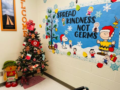 School Nurse Holiday Bulletin Board, School Nurse Christmas Bulletin Board, Nursing Unit Bulletin Board Ideas, School Nurse Door Decoration, Nurse Door Decorations, School Nurse Door, Nurse Bulletin Board, December Bulletin Boards, Health Bulletin Boards