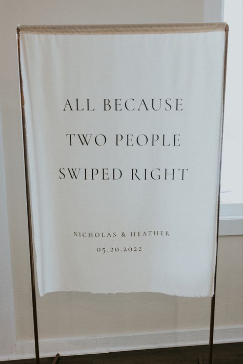 Dating app wedding sign “All because two people swiped right” Hinge Themed Wedding, Thanks Bumble Wedding Sign, Tinder Tattoo Ideas, Bumble Wedding Sign, Bumble Themed Wedding, Tinder Themed Engagement Party, Tinder Bridal Shower Theme, Hinge Dating App Wedding Ideas, Tinder Engagement Party