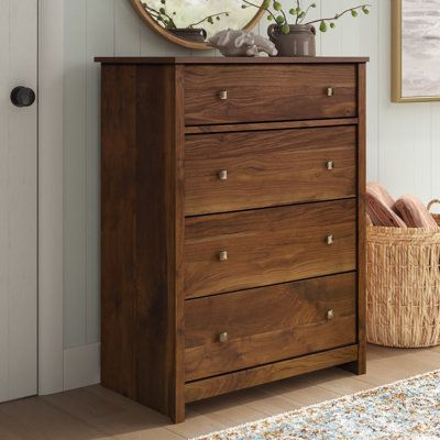 Rustic Wood Dresser, Brown Dresser Bedroom, Farmhouse Chest Of Drawers, Dark Wood Dresser, Oak Dresser, Rustic Wood Furniture, Wood Drawer, 4 Drawer Dresser, Tall Dresser