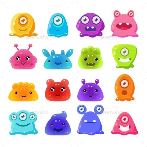 Jelly Character, Jelly Monster, Jelly Illustration, Cute Monster Illustration, Happy Monster, Alien Character, Funny Monsters, Cute Alien, Monster Cards