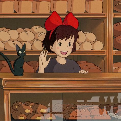 Kiki's Delivery Service, Delivery Service, A Girl, Black Cat, Bread, Black