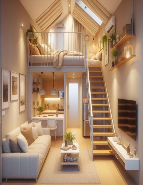 (3) Home / X Lofts Pequenos, Loft House Design, Tiny House Loft, Tiny House Inspiration, Tiny House Floor Plans, Modern Tiny House, Loft House, Tiny Cabin, Tiny House Interior