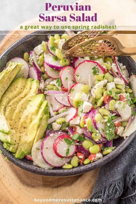 Peruvian Salad, Peruvian Quinoa, Peruvian Dishes, Sliced Avocado, Cilantro Dressing, Radish Recipes, Quick Salads, Peruvian Cuisine, Radish Salad