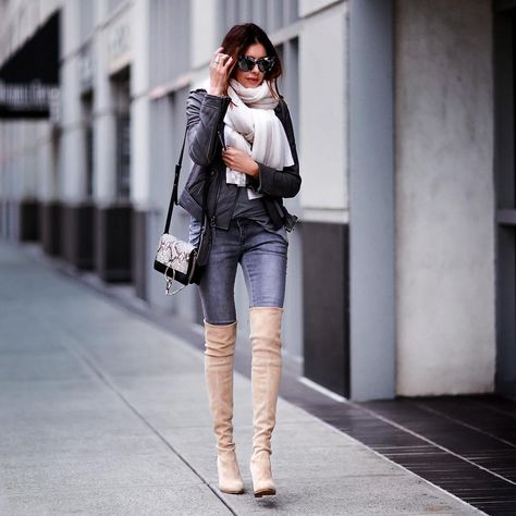 Erica Hoida • FashionedChic (@fashionedchicstyling) • Instagram photos and videos Nude Boots Outfit, High Boots Outfit Winter, Otk Boots Outfit, Outfit Botas, Over The Knee Boot Outfit, Personal Fashion Stylist, Nude Boots, Winter Boots Outfits, Knee Boots Outfit