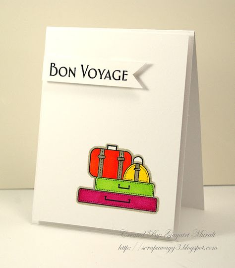 Awesome card using Market Street Stamps - Bon Voyage Bon Voyage Card Ideas, Bon Voyage Cards Handmade, Bon Voyage Cards, Farewell Cards, Moving Cards, Hand Painted Card, Virtual Party, Copic Sketch, Paint Cards