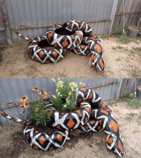 Best tire planter EVER! Tire Craft, Tire Garden, Tire Planters, Tire Art, Hemma Diy, Old Tires, Garden Art Projects, Diy Garden Projects, Crafts Projects