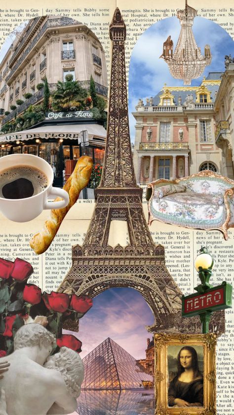 France Poster Vintage, French Book Cover Ideas School Design, Paris Collage Art, French Collage Aesthetic, French Wallpaper Aesthetic, Paris Collage Wallpaper, Francais Aesthetic, French Aesthetic Wallpaper, Francia Aesthetic