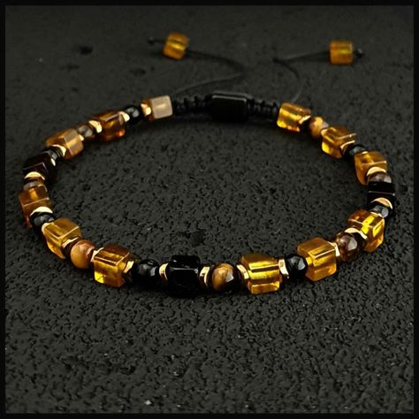 Bracelets Christmas, Women Bracelets, Amber Crystal, Beaded Jewellery, Amber Bracelet, Amber Beads, Hematite Beads, Tiger Eye Stone, Tiger's Eye