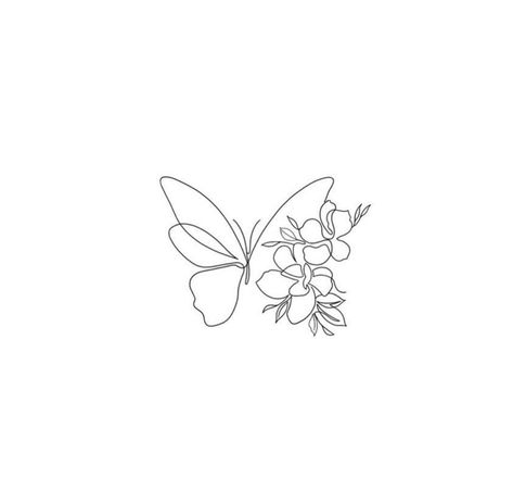 Fine Line Tattoos For Women Butterfly, Single Line Butterfly Tattoo, Half Butterfly Half Flower Tattoo, Butterfly Thigh Tattoo, Butterfly With Flowers, Simple Butterfly Tattoo, Butterfly Tattoo Stencil, Small Girly Tattoos, Petit Tattoo