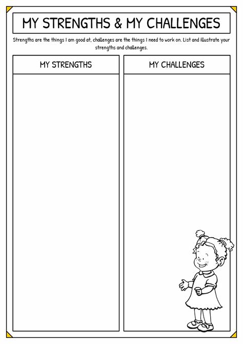 Strengths And Weaknesses Worksheet, Sel Worksheets For Kids, Strengths Worksheet, Strength And Weakness, Counseling Worksheets, Guidance Counseling, Self Esteem Activities, Character Strengths, Goals Worksheet