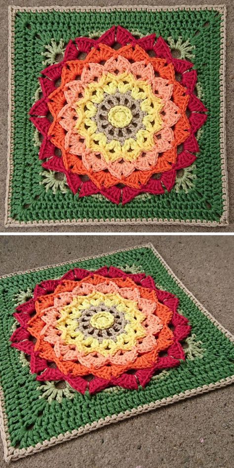 Beautiful Colorful 12" Crochet Squares - Pattern Center Granny Square Pattern Free, Crochet Flower Squares, Granny Square Crochet Patterns Free, شال كروشيه, Crochet Table Runner Pattern, Crochet Mandala Pattern, Crochet Motif Patterns, Crochet Blocks, Crochet Afghans