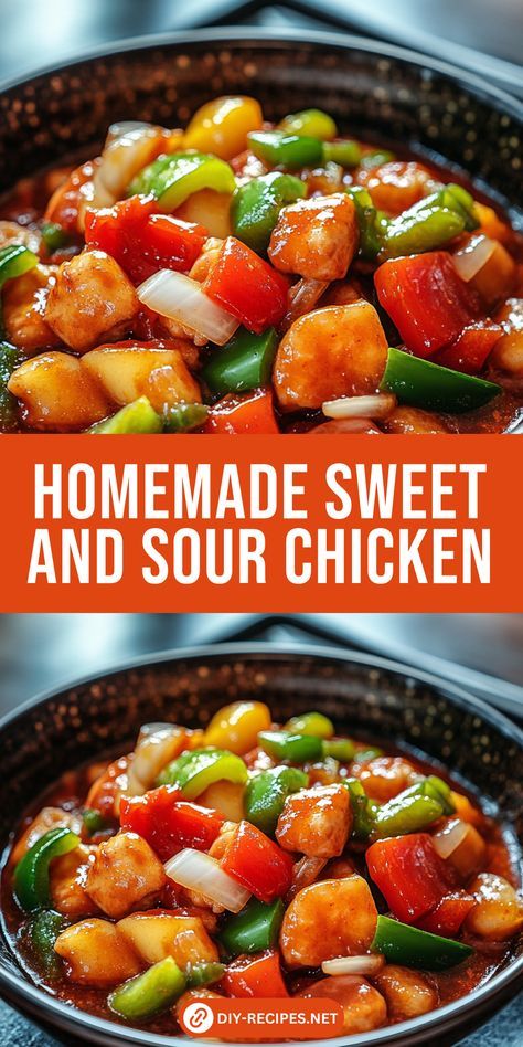 This homemade Sweet and Sour Chicken recipe is better than takeout! Juicy chicken, crunchy veggies, and a perfectly balanced sauce. Sweet And Sour Chicken Recipe Chinese, Homemade Sweet And Sour Chicken, Asian Chicken Recipe, Sweet And Sour Chicken Recipe, Sour Chicken Recipe, Chicken Delight, Crunchy Veggies, Sweet And Sour Chicken, Chicken Chunks