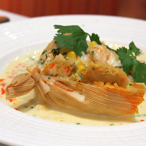 Watch Super-Star Chef Bobby Flay prepare fresh corn tamales with shrimp and roasted garlic — the signature dish at his award-winning flagship restaurant, Mesa Grill, at the 2007 Food & Wine Classic in Aspen. Complete recipe is below the video.   Bobby Flay’s Shrimp Tamales Recipe Ingredients Tamales 4 cups fresh Corn Kernels (the corn from about 8 good ears) 1 1/2 cups Water 1 small Onion, coarsely chopped 2 tablespoons Honey 1 tablespoon Kosher Salt 1 teaspoon freshly ground Pepper 1 1/2 cup... Bobby Flay Mesa Grill Recipes, Shrimp Tamales, Shrimp Tamales Recipe, Bobby Flay Shrimp, Garlic Corn, Corn Tamales, Chef Bobby Flay, Tamales Recipe, Bobby Flay Recipes