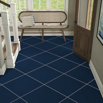 Subtle and elegant, Refinery can refine your design with subtle striations and mix-and-match neutrals in ever-enduring porcelain. Color: Navy | PIXL Refinery 24" x 24" Porcelain Wall & Floor Tile Porcelain in Blue / Navy, Size 23.51 H x 23.51 W x 0.42 D in | Wayfair Navy Tile Floor, Stick On Tiles Floor, Blue Tile Floor, Dark Blue Tile, Navy Blue Tile, Tile Steps, Epoxy Floors, Beach House Bathroom, Grey Floor Tiles