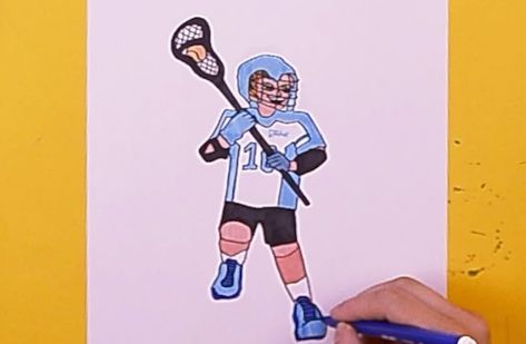 How to Draw a Lacrosse Player Step by Step Sports Drawing, Arm Drawing, Sports Drawings, Drawing Instructions, Drawing Tutorials For Beginners, Lacrosse Sticks, White Pen, Drawing For Beginners, Drawing Tutorials