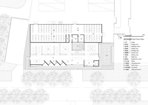 Gallery of Fudan Jingshi Bookstore / SHUISHI - 29 Cafe Floor Plan, Cafe Plan, Cafeteria Design, Bookstore Design, Student Lounge, Store Plan, Store Architecture, Bookstore Cafe, Book Cafe