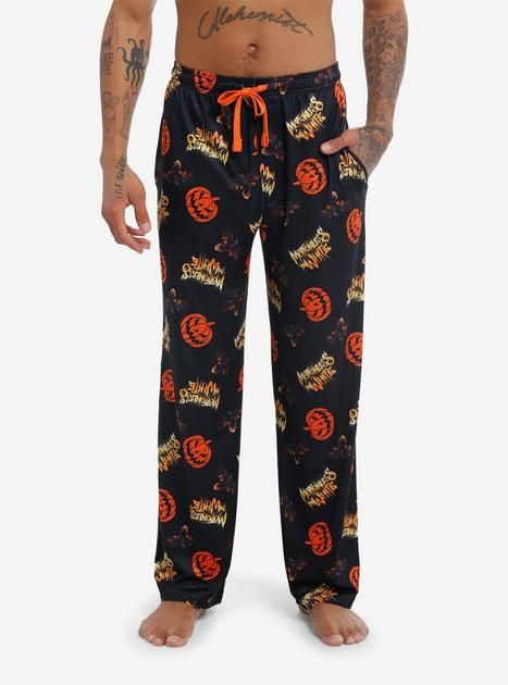 Motionless In White Crows & Jack-O'-Lanterns Pajama Pants | Hot Topic Pjs Men, White Pjs, Halloween Pjs, White Crow, Motionless In White, Band Logos, Sleepwear Robe, Girls Pajamas, Crows