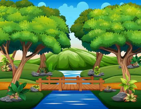 Bridge In The Woods, Cartoon Maker, Forest Cartoon, Drawing Scenery, Artsy Background, Photoshop Backgrounds Backdrops, Cartoon Trees, House Cartoon, Nature Background Images