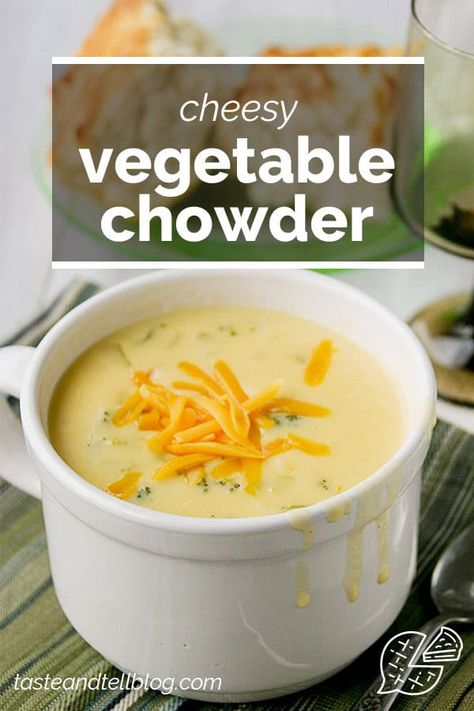 This Cheesy Vegetable Chowder is filled with lots of veggies cooked into a cheesy, creamy soup. Cheesy Vegetable Chowder, Vegetable Chowder, Cheesy Vegetable, Great Dinner Ideas, Best Soup Recipes, Creamy Soup, Soups And Stews, Chowder, Food Inspiration