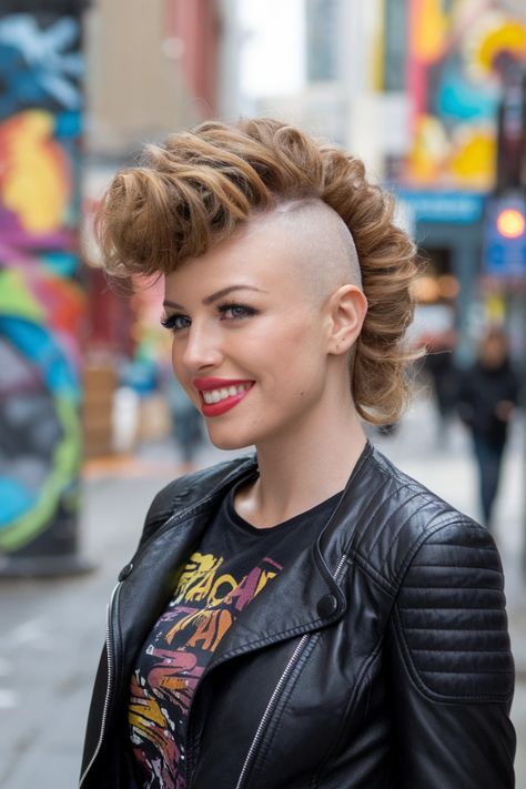 Embrace the daring combination of a Mohawk and curly hairstyles for a look that's fierce and fabulous! This unique style embraces natural curls while offering a trendy twist that's perfect for summer. Whether you go for a short, shoulder-length, or a striking long variant, this hairstyle is easy to achieve and sure to turn heads. It's the ultimate baddie look! #curlyhairstyles #Mohawk Curly Mohawk, Shaved Side, Shaved Side Hairstyles, Side Hairstyles, Curly Hairstyles, Natural Curls, Shoulder Length, Unique Style, Curly Hair Styles