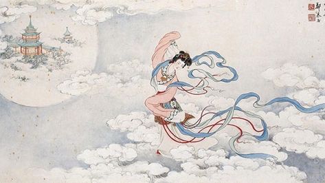 Chinese famous legend of Chang'e flying to the moon Fly To The Moon, Famous Legends, Moon Festival, Legends And Myths, Up To The Sky, Chinese Mythology, Sailor Venus, Mid Autumn, Mid Autumn Festival