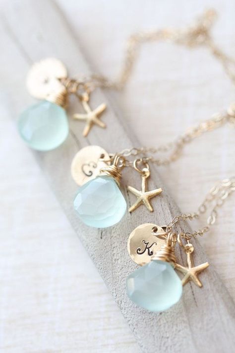 Berta Wedding Dress, Bridesmaids Gift Sets, Gold Bridesmaids, Beach Wedding Decorations, Beach Theme Wedding, Blue Bridesmaids, Beach Weddings, Bridesmaid Necklace, Bridesmaid Jewelry