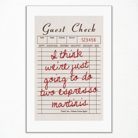 PRICES MAY VARY. Guest Check Art Print: Add a touch of vintage charm to your decor with our Guest Check Art Print. This unique piece replicates an old-fashioned guest check from a classic diner, making it a nostalgic addition to any kitchen, dining area, or bar cart space. Printed on high-quality canvas, it features vibrant colors and crisp details. Available in multiple sizes, this print is perfect for creating a retro-inspired atmosphere in your home or restaurant. Vintage Bar Cart Wall Art: E Above Bar Cart Decor, Bar Cart Gallery Wall, Retro Bar Design, Receipt Poster, Guest Check Art, Coffee Bar Art, Picture For Wall, Martini Wall Art, Martini Art