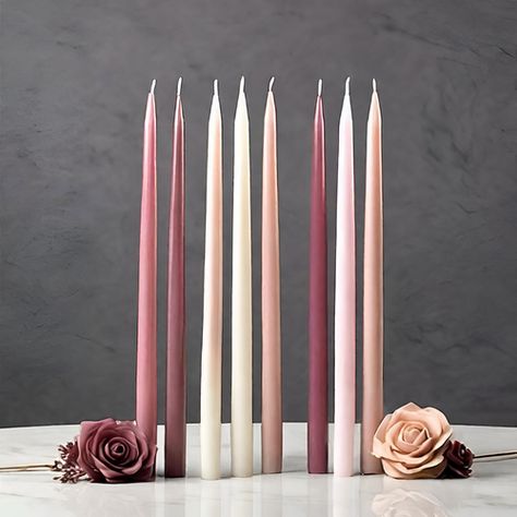 Colored Wax Tapered Candles in Various Colors- Rose, Magenta, Taupe, Ivory, White Mauve Taper Candles, Wedding Shopping List, Desert Rose Wedding, Taper Candle Centerpiece, Pink Taper Candles, Old Rose Color, Mauve Beige, Dessert Rose, Colored Candles