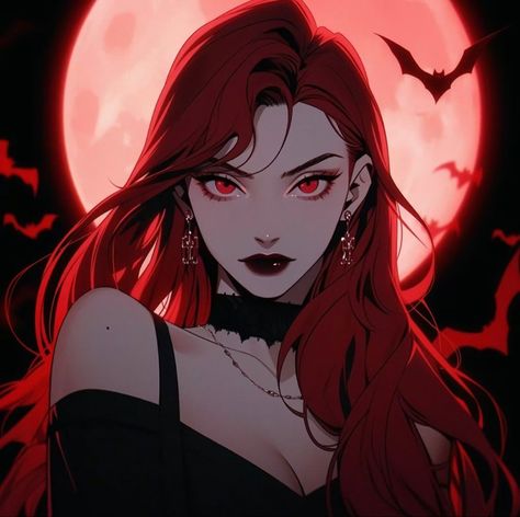 Vampire Oc Female Art, Anime Vampire Female, Red Hair Vampire, Redhead Oc, Red Hair Dark, Vampire Female, Red Hair Cartoon, Lonely Wolf, Anime Red Hair