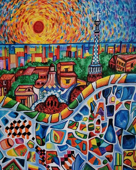 Barcelona Drawing, Barcelona Painting, Gaudi Art, Gaudi Mosaic, Barcelona Art, Architecture Artists, Gaudi Barcelona, Spain Aesthetic, Holiday Scrapbook