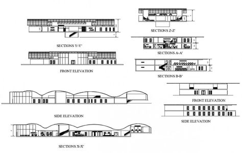 All sided elevation and sectional details of civic center head office dwg file Civic Center Architecture Plan, Electrical Cad, Corporate Building, Types Of Architecture, Building Layout, Philip Johnson, Architecture People, Landscape Plan, Building Architecture