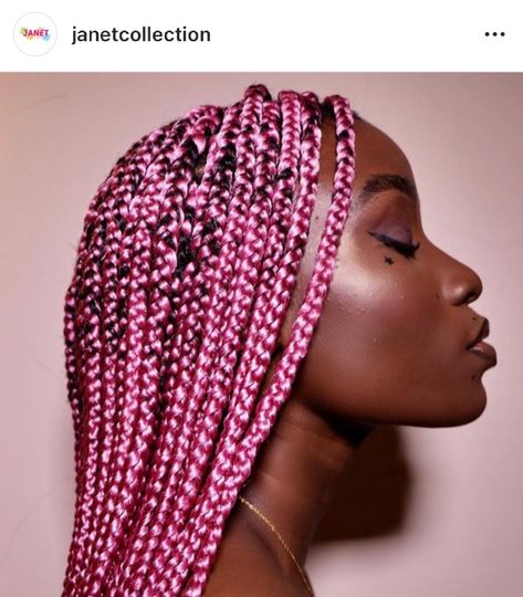 Recreate this style with the Janet Collection color Pink Jumbo Braiding Hair Pink Box Braids, Pink Braids, Braiding Hair Colors, Colored Box Braids, Jumbo Braiding Hair, Makeup Hacks Beauty Secrets, Colored Braids, Diy Beauty Hacks, Box Braids Hairstyles