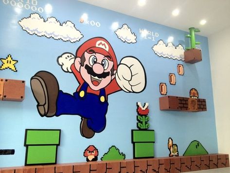 Mario Bros Room, Super Mario Room, Mario Room, Kids Room Wall Murals, Super Mario Bros Birthday Party, Mario E Luigi, Mario Bros Birthday, Super Mario Birthday Party, Kids Room Murals