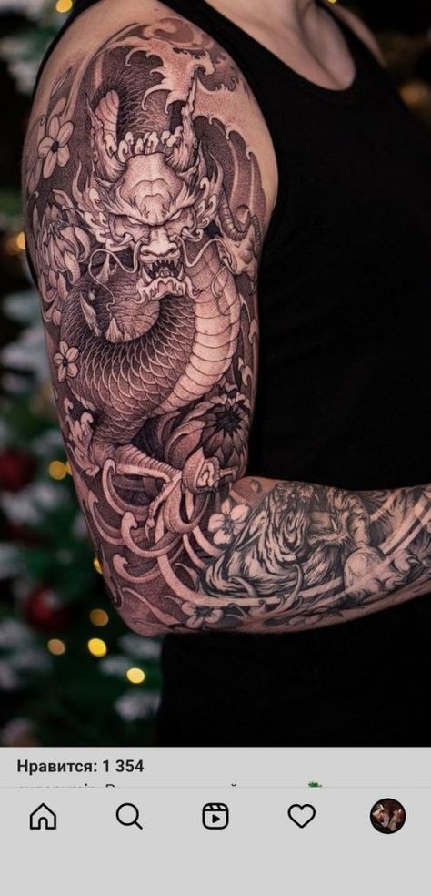 Explore 2024's Top Japanese Man Tattoos – Tradition Meets Modern Artistry Traditional Japanese Dragon Tattoo Sleeve, Dragon Full Arm Tattoo, Japanese Dragon Half Sleeve, Forearm Dragon Tattoo, Dragon Tattoo Black, Dragon Tattoo Shoulder, Gray Dragon, Forearm Cover Up Tattoos, Dragon Tattoo Arm