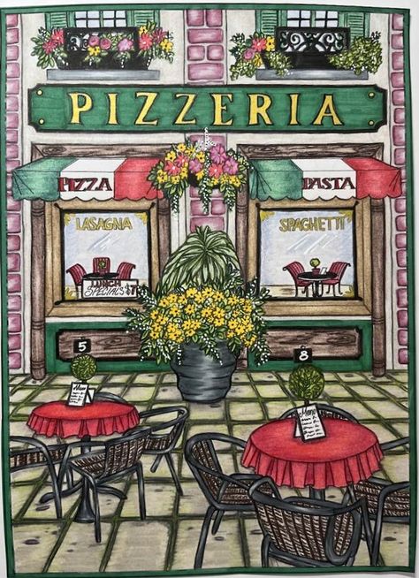 Artist: Teresa Goodridge Colorist: Debbie Behner Teresa Goodridge, Creative Haven Coloring Books, Pastel Sec, Charcoal Art, Adult Coloring Books, Main Street, Adult Coloring, Folk Art, Paint Colors