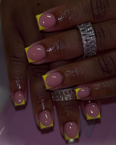 Acrylic Nails Yellow, Overlay Nails, Acrylic Toe Nails, Hard Nails, Colored Acrylic Nails, Girly Acrylic Nails, French Tip Acrylic Nails, French Acrylic Nails, Her Nails