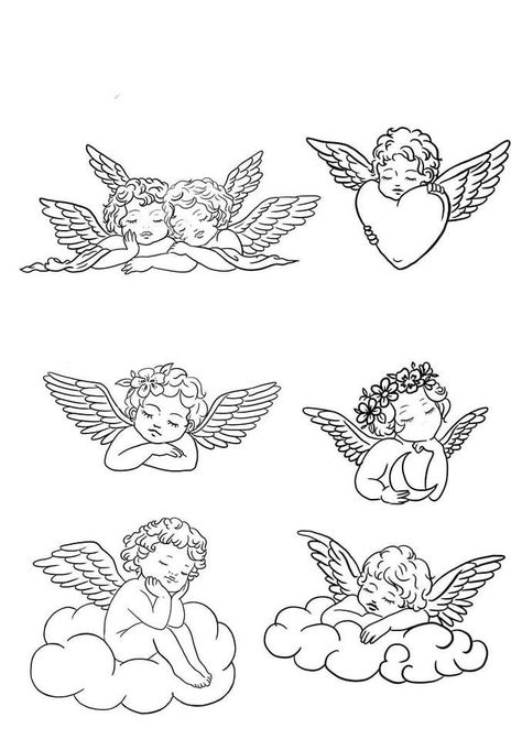 Angels In Clouds Tattoo, Tattoos Dedicated To Girlfriend, Angel Laying Down Tattoo, 2 Baby Angel Tattoo, Cherub Tattoo Placement, 2 Angles Tattoo, Tiny Tattoo Drawings, Cherub Flower Tattoo, Traditional Style Angel Tattoo